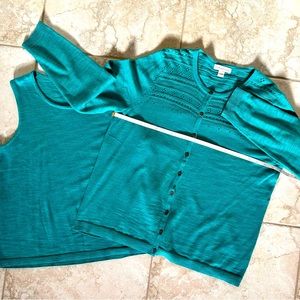 Teal blue in color, Coldwater Creek Cardigan and shell twin set.